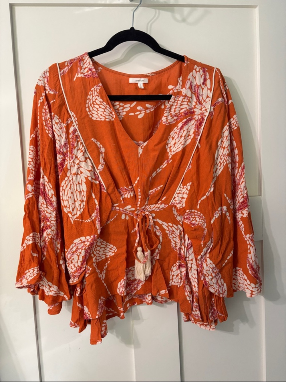 Maurices Orange Floral Tie-Front Boho Tunic